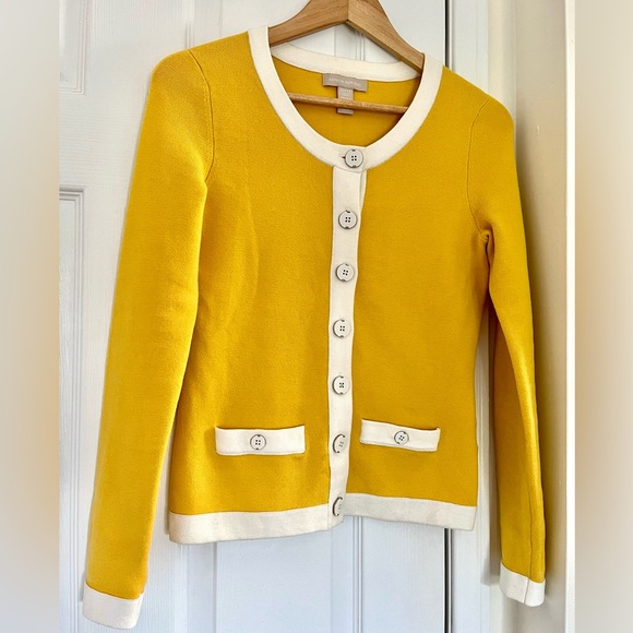 Banana Republic Women’s Cardigan XS Yellow White Trim Button Up - Picture 1 of 5
